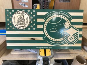 Wooden Carved American Flag Air Force Emblem and Rank Insignia