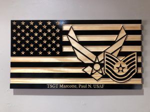 Wooden Carved American Flag Air Force Emblem and Rank Insignia