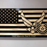 Wooden Carved American Flag Air Force Emblem and Rank Insignia