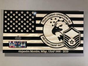 Wooden Carved American Flag Air Force Emblem and Rank Insignia