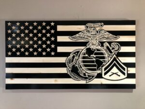 Wooden Carved American Military Flag Black and Natural Gloss 30" x 16"