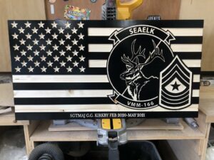 Wooden Carved American Military Flag Black and Natural Gloss 30" x 16"