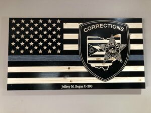 Wooden Carved American Military Flag Black and Natural Gloss 30" x 16"