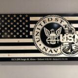 Wooden Carved American Military Flag Black and Natural Gloss 30" x 16"