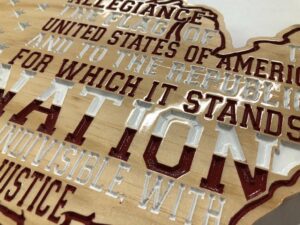 Wooden Carved United States Shaped Flag Pledge of Allegiance