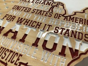 Wooden Carved United States Shaped Flag Pledge of Allegiance