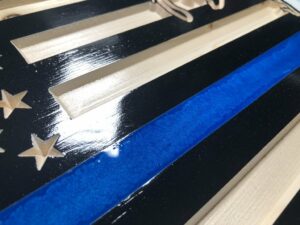 Wooden Carved United States Shaped Flag Thin Blue Line