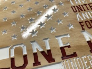 Wooden Carved United States Shaped Flag Pledge of Allegiance