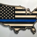 Wooden Carved United States Shaped Flag Thin Blue Line