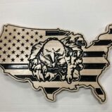 Wooden Carved United States Shaped Flag Eagle Bursting Through