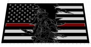 Wooden Carved American Flag Firefighter Fireman Tattered Flames Thin Red Line