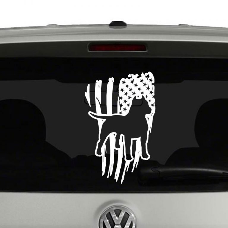 Pitbull Silhouette with Distressed American Flag Vinyl Decal Sticker