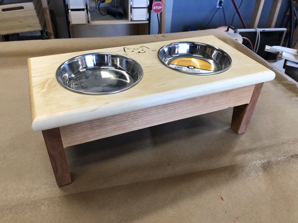 Cat or Small Dog Feeding Station Cherry and Maple Hand Crafted