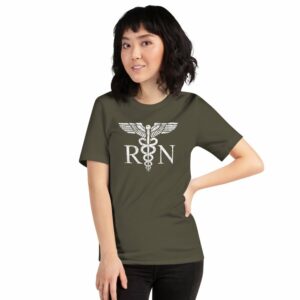 Vintage Style White RN Caduceus Hero Nurses Short-Sleeve Unisex T-Shirt - Image 16