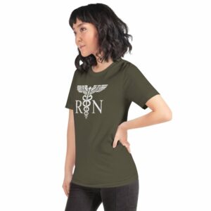 Vintage Style White RN Caduceus Hero Nurses Short-Sleeve Unisex T-Shirt - Image 17