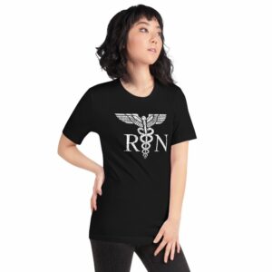 Vintage Style White RN Caduceus Hero Nurses Short-Sleeve Unisex T-Shirt - Image 3