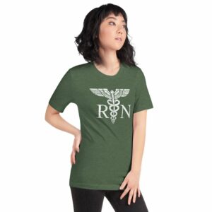 Vintage Style White RN Caduceus Hero Nurses Short-Sleeve Unisex T-Shirt - Image 24