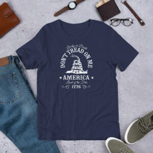 Don't Tread On Me Liberty or Death America Land of the Free Vintage Styled Short-Sleeve Unisex T-Shirt - Image 2