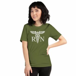 Vintage Style White RN Caduceus Hero Nurses Short-Sleeve Unisex T-Shirt - Image 25