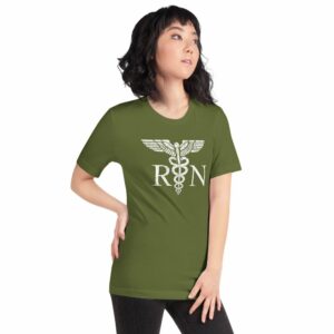 Vintage Style White RN Caduceus Hero Nurses Short-Sleeve Unisex T-Shirt - Image 27