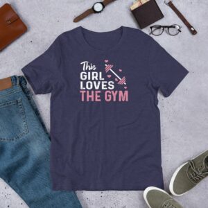 This Girl Loves the Gym Hearts and Barbell Short-Sleeve Unisex T-Shirt - Image 3