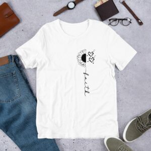 Faith Cross Sunflower Butterflies (black design) Short-Sleeve Unisex T-Shirt - Image 10