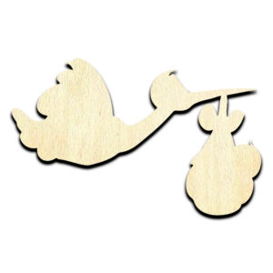 Stork With Baby -  Laser Cut Out Unfinished Wood Shape Craft Supply
