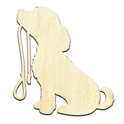 Puppy Dog with Leash Cut Out Unfinished Wood Shape Craft Supply