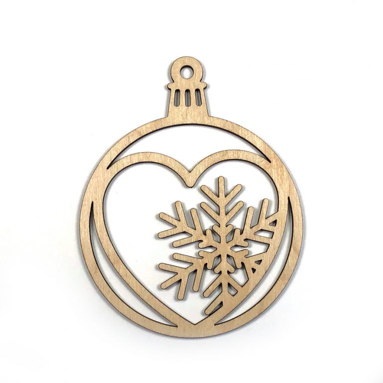 Heart with Snowflake Laser Cut Unfinished Wood Christmas Ornament