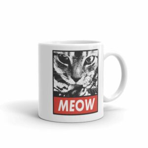 MEOW Cat Lovers Parody White glossy mug