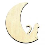 Cat in Moon #2 Laser Cut Out Unfinished Wood Shape Craft Supply