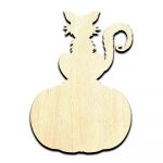 Cat on Pumpkin Halloween Laser Cut Out Unfinished Wood Shape Craft Supply