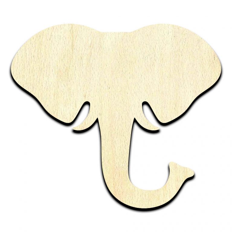 Elephant Head Laser Cut Out Unfinished Wood Shape Craft Supply