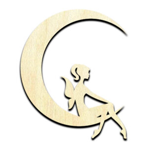 Fairy on Crescent Moon Laser Cut Out Unfinished Wood Shape Craft Supply