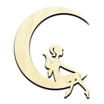 Fairy on Crescent Moon Laser Cut Out Unfinished Wood Shape Craft Supply