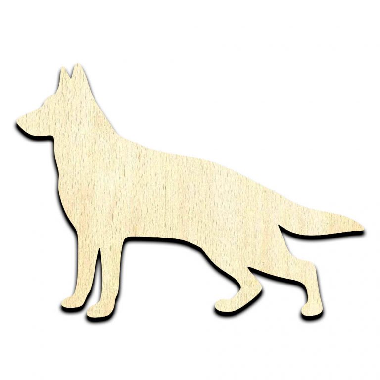 German Shepherd Dog Puppy Laser Cut Out Unfinished Wood Shape Craft Supply