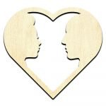 Couple Silhouette Faces in Heart Unfinished Wood Shape Craft Supply