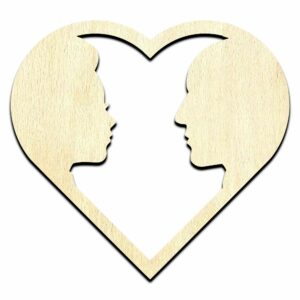 Couple Silhouette Faces in Heart Unfinished Wood Shape Craft Supply