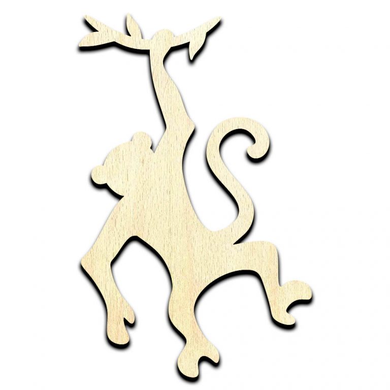 Monkey Hanging from Branch Laser Cut Out Unfinished Wood Shape Craft