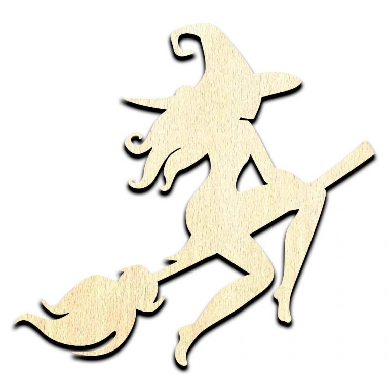 Sexy Witch on Broom Laser Cut Out Unfinished Wood Shape Craft Supply