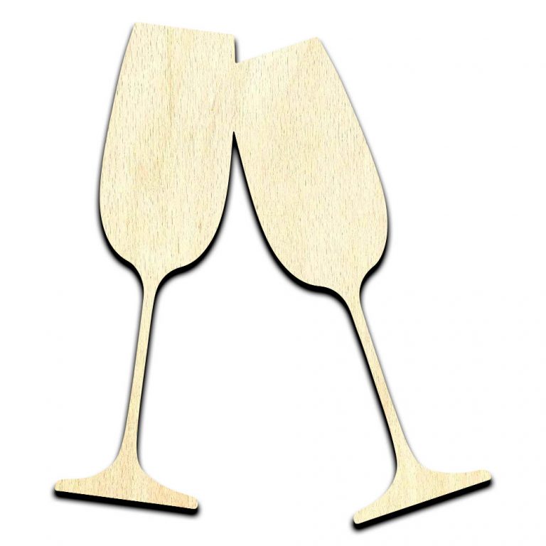 Wine Glasses Toast Laser Cut Out Unfinished Wood Shape Craft Supply