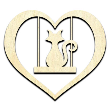 Cat on Heart Swing Laser Cut Out Unfinished Wood Shape Craft