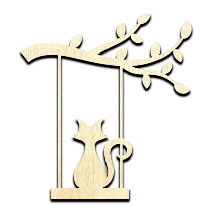Cat on Branch Swing Laser Cut Out Unfinished Wood Shape Craft
