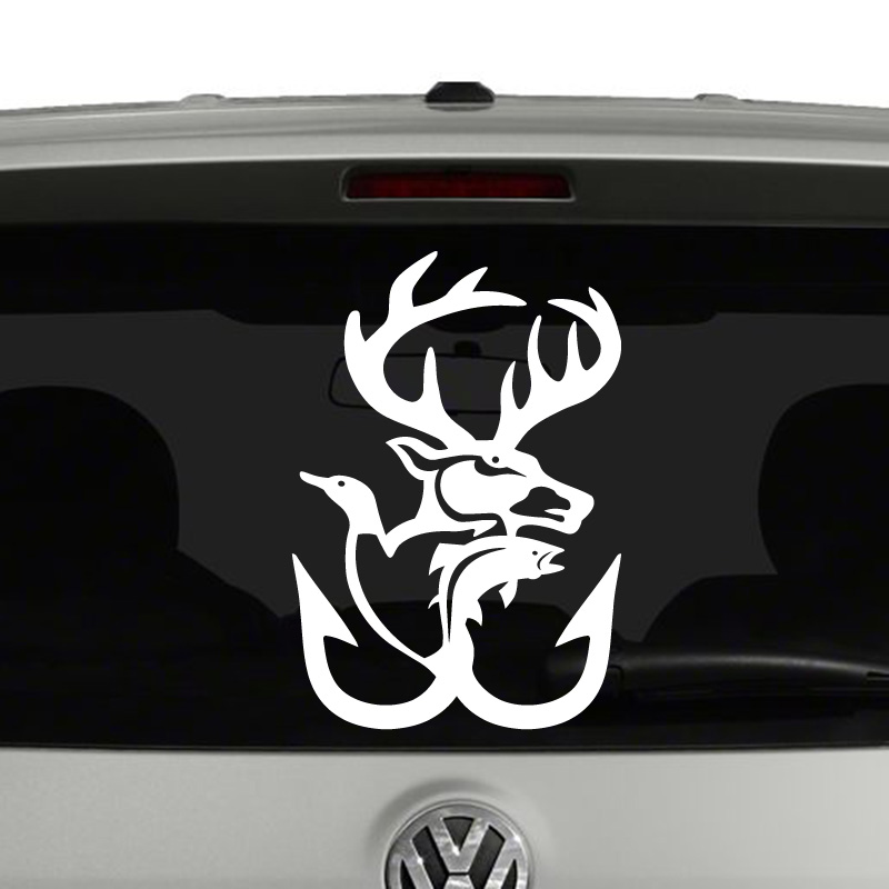 Deer Duck Fish and Hook Outdoorsman Hunting Fishing Vinyl Decal