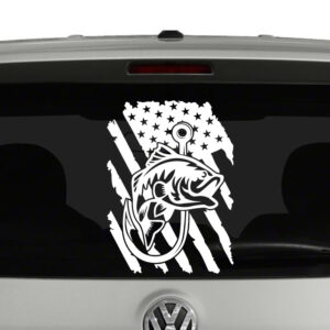 Fish and Hook Flag Outdoorsman Fishing Vinyl Decal Sticker