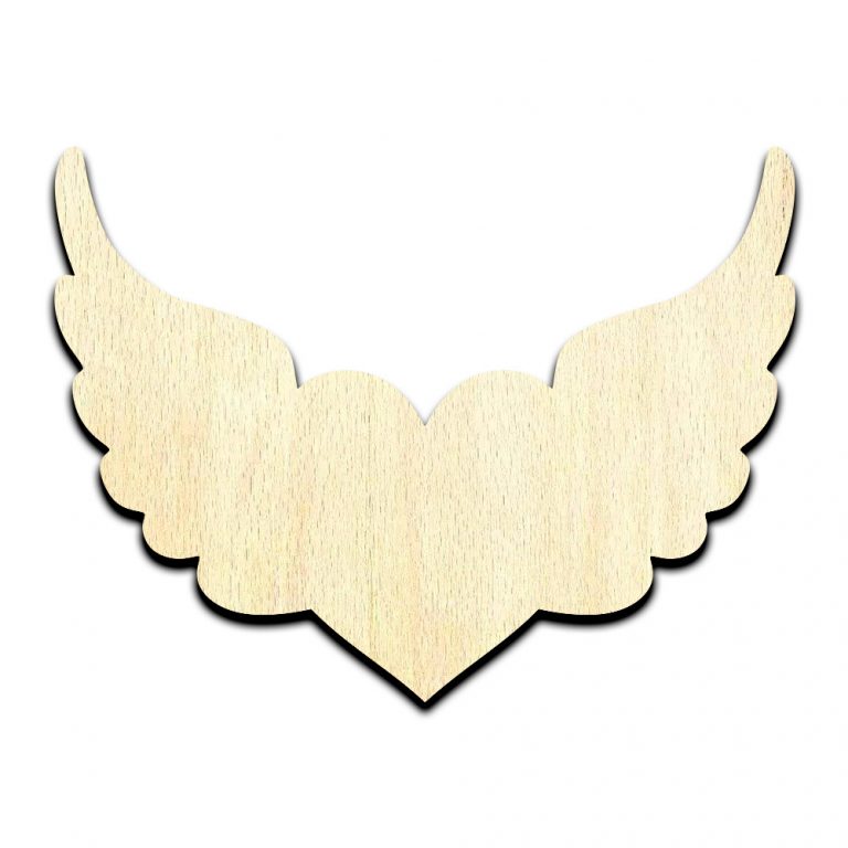 Heart with Wings Laser Cut Out Unfinished Wood Shape Craft Supply