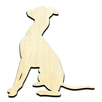 Greyhound Dog Puppy Sitting Laser Cut Out Unfinished Wood Shape Craft Supply
