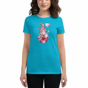 Watercolor Valentine Gnome with Hearts and Ballon Women's short sleeve t-shirt - Image 2