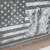 American Flag with Military Boots Laser engraved Acrylic Walnut or Maple Base