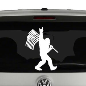 Sasquatch Bigfoot American Flag Rock On Vinyl Decal Sticker Car Window